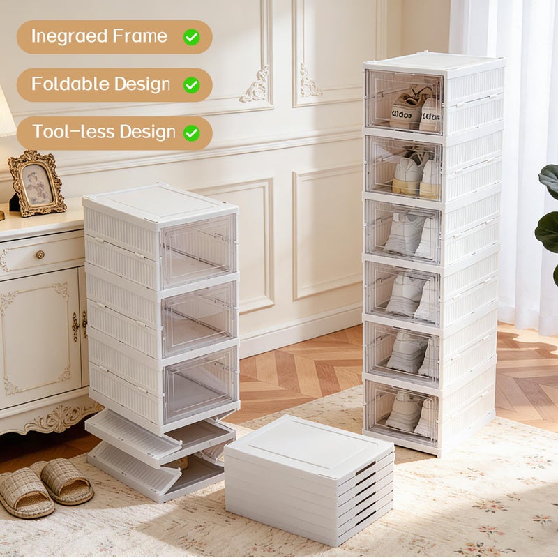 ZLLZUU Shoe Storage Box, No-Assembly 6 Tiers Foldable Shoe Organizer with Clear Door, Space-saving Shoe Rackï¼ŒSturdy Clear Plastic Stackable Sneaker Container - Image 4