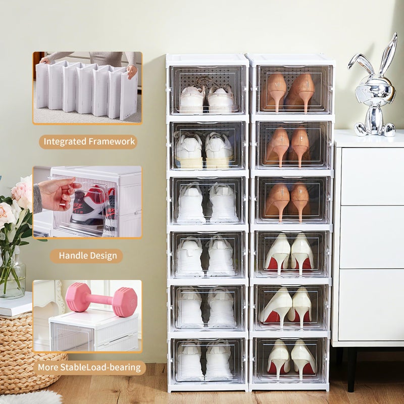 ZLLZUU Shoe Storage Box, No-Assembly 6 Tiers Foldable Shoe Organizer with Clear Door, Space-saving Shoe Rackï¼ŒSturdy Clear Plastic Stackable Sneaker Container - Image 3