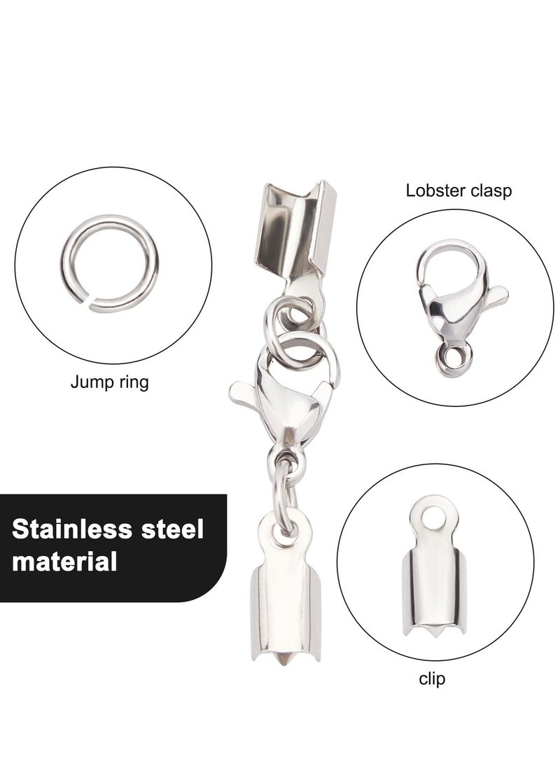 KASTWAVE 20 Pcs Lobster Claw Clasps with Cord Ends Stainless Steel Necklace Jewellry Making Lobster Clasps, Lobster Caps Connector for Necklace Bracelet DIY Craft Jewellery Making - Image 2