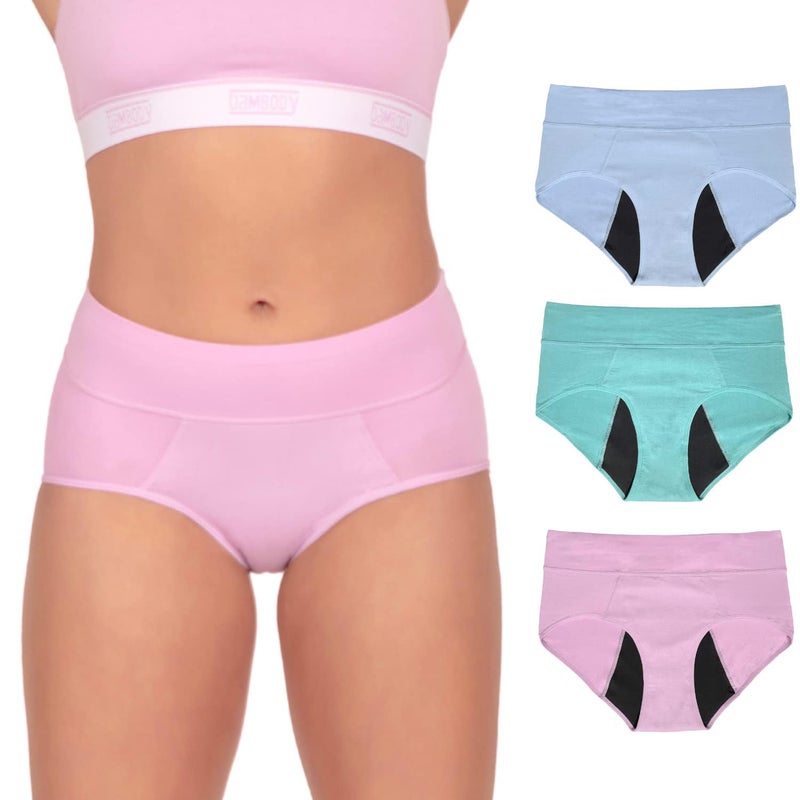Bambody Period Underwear for Women - Absorbent Maternity & Postpartum Panties w/Silky Smooth & Breathable Fabric - Medium, 3 Pack Pink - Blue - Green - Image 1