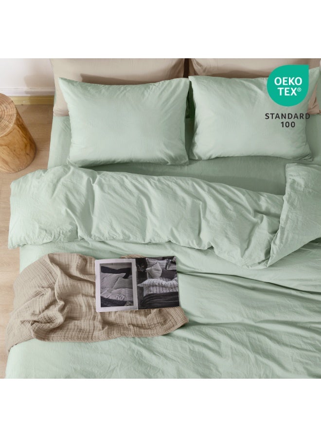 PHF 100% 3pcs Garment Washed Cotton Duvet Cover King Size (264cm x 230cm) with 2 Pillowcases (50cm x 90cm), Linen Like Breathable Durable Soft, Artemesia Green - Image 4
