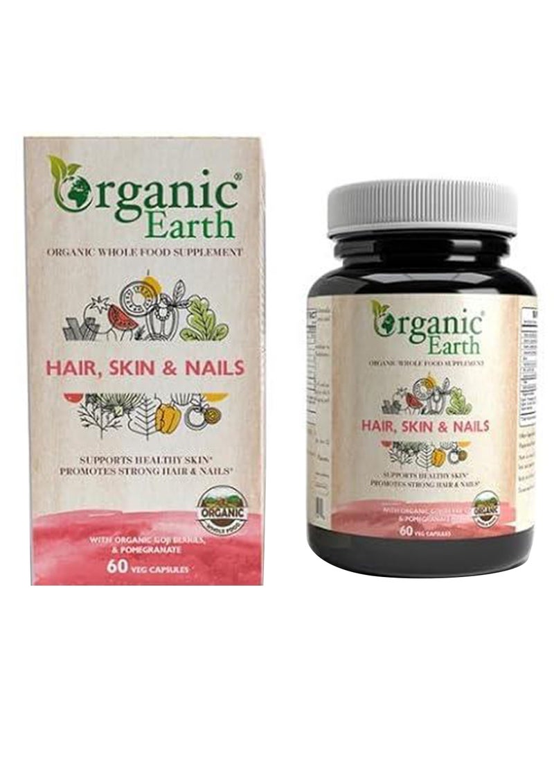 Organic Earth Hair, Skin And Nails with Organic Goji Berries & Pomegranate 60 Capsules 
