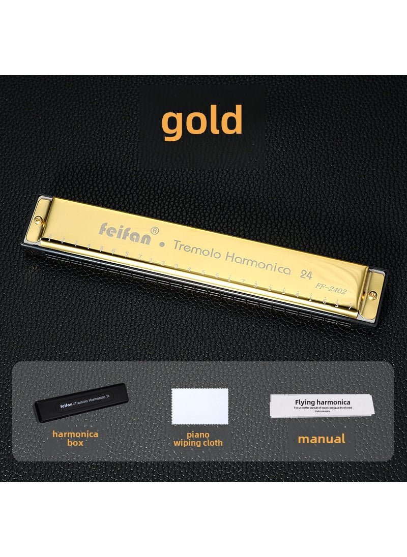 Generic 24-Hole Metal C Harmonica for Beginners Gold 