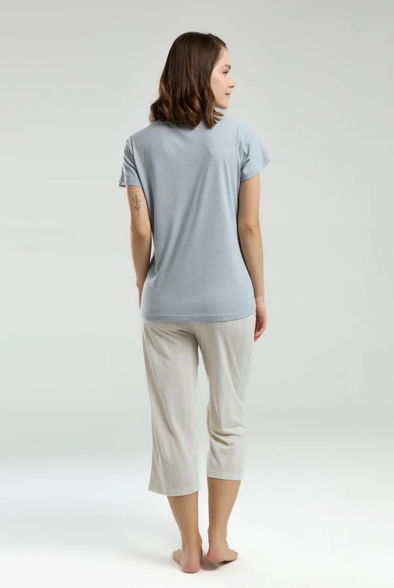 Arnetta Women's Plus Size Capri Set V Neck Short Sleeve, Pocket Detail