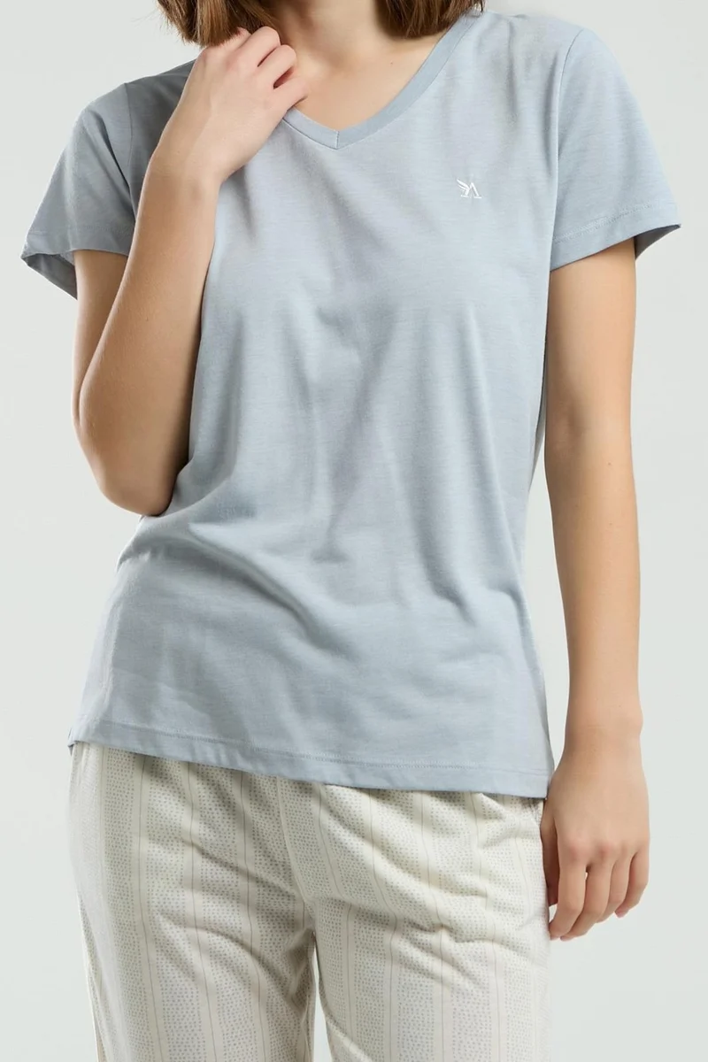 Arnetta Women's Plus Size Capri Set V Neck Short Sleeve, Pocket Detail