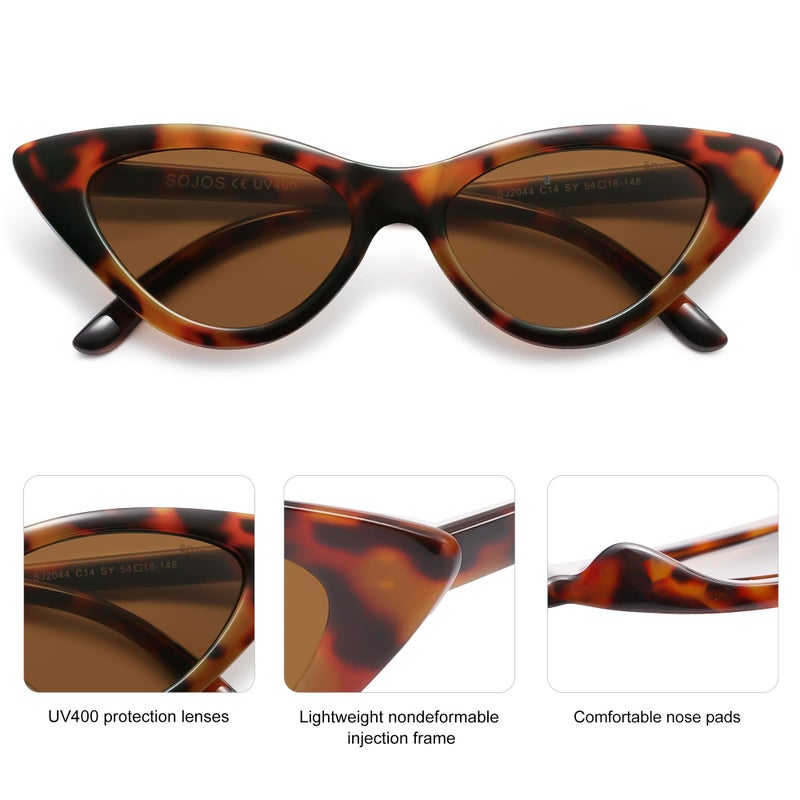 SOJOS Retro Vintage Narrow Cat Eye Sunglasses for Women Clout Goggles Plastic Frame SJ2044 with Tortoise Frame/Brown Lens - Image 4