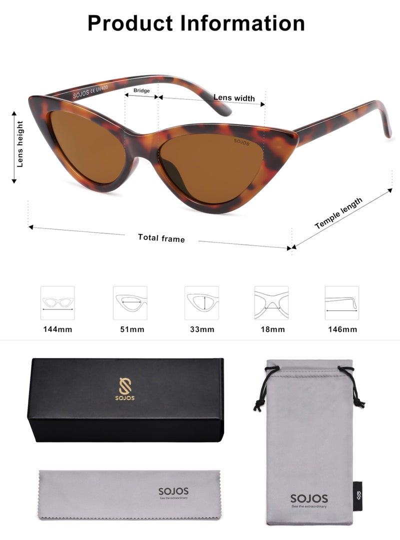 SOJOS Retro Vintage Narrow Cat Eye Sunglasses for Women Clout Goggles Plastic Frame SJ2044 with Tortoise Frame/Brown Lens - Image 5