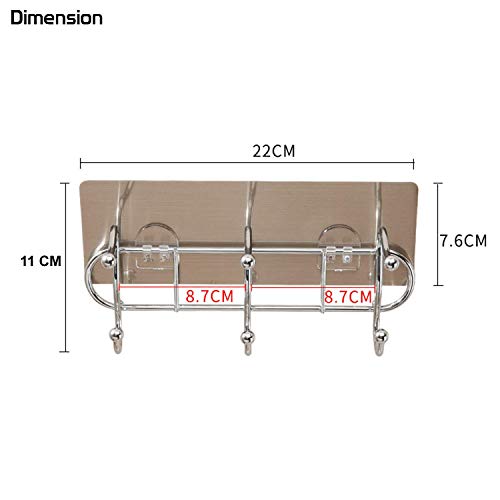 ZURATO Self Adhesive Stainless Steel Wall Mounted Towel Hanger | 3 Hook Rack, No Drill Wall Hooks for Bathroom & Kitchen, Durable Towel Holder | Space-Saving Bathroom Accessories (22 x 8 x 11 cm) - Image 3
