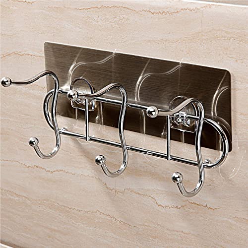 ZURATO Self Adhesive Stainless Steel Wall Mounted Towel Hanger | 3 Hook Rack, No Drill Wall Hooks for Bathroom & Kitchen, Durable Towel Holder | Space-Saving Bathroom Accessories (22 x 8 x 11 cm) - Image 2