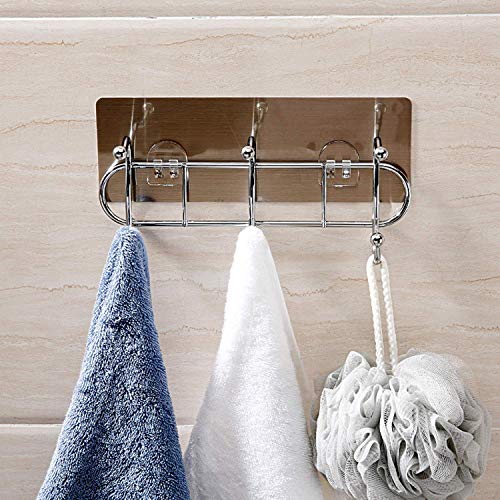 ZURATO Self Adhesive Stainless Steel Wall Mounted Towel Hanger | 3 Hook Rack, No Drill Wall Hooks for Bathroom & Kitchen, Durable Towel Holder | Space-Saving Bathroom Accessories (22 x 8 x 11 cm) - Image 4
