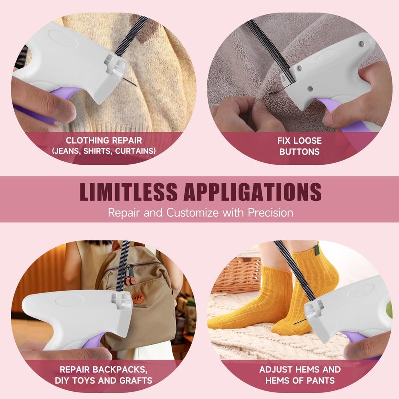 KEEUH Micro Sewing Gun Stitch Gun for Clothes, White/Light Purple Color Versatile Stitching Gun for Hemming Pants Repairing Seams and More - Image 5
