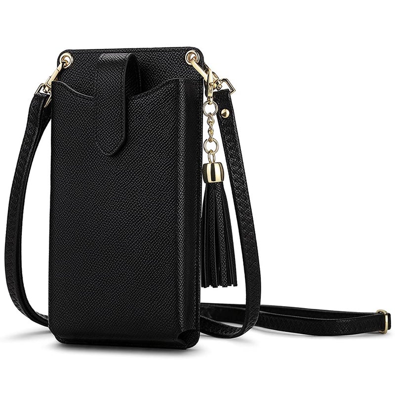 PEACOCKTION Peacocktion Small Crossbody Cell Phone Purse for Women, Lightweight Mini Shoulder Bag Wallet with Credit Card Slots with Tassel (Black)  - Image 1