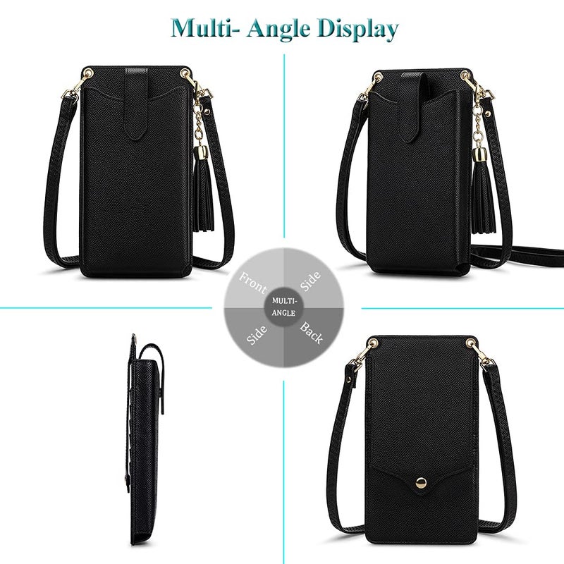 PEACOCKTION Peacocktion Small Crossbody Cell Phone Purse for Women, Lightweight Mini Shoulder Bag Wallet with Credit Card Slots with Tassel (Black)  - Image 2