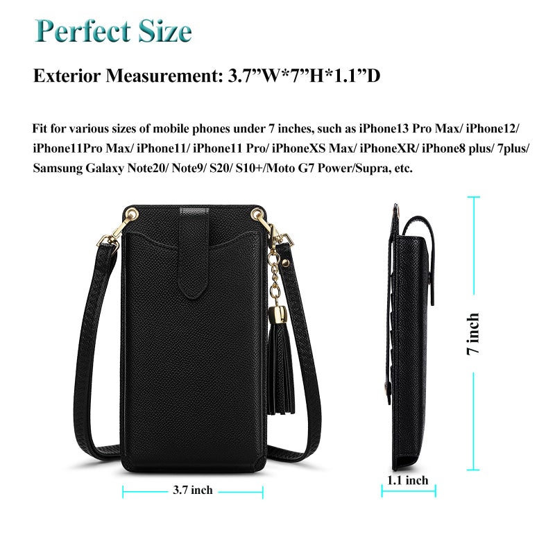 PEACOCKTION Peacocktion Small Crossbody Cell Phone Purse for Women, Lightweight Mini Shoulder Bag Wallet with Credit Card Slots with Tassel (Black)  - Image 4