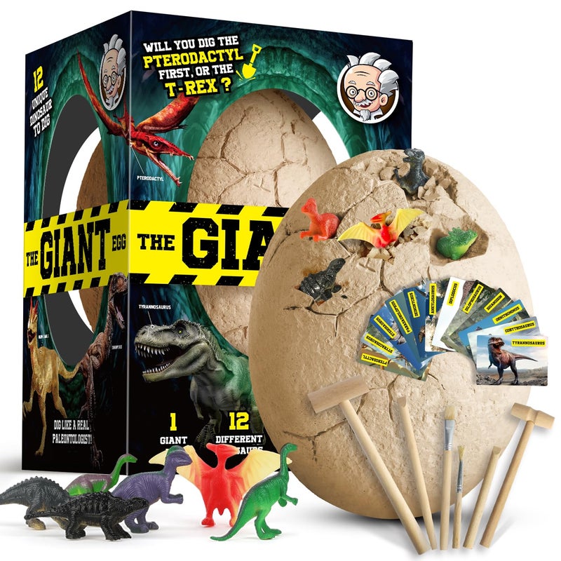 XX Dinosaur Egg Dig Kit, Unearth a Jumbo Dino Egg with 12 Unique Large Surprise Dinosaur Toys, Ideal Educational STEM Toys and Gifts for Kids Aged 5-7, Suitable for Party and Easter - Image 1