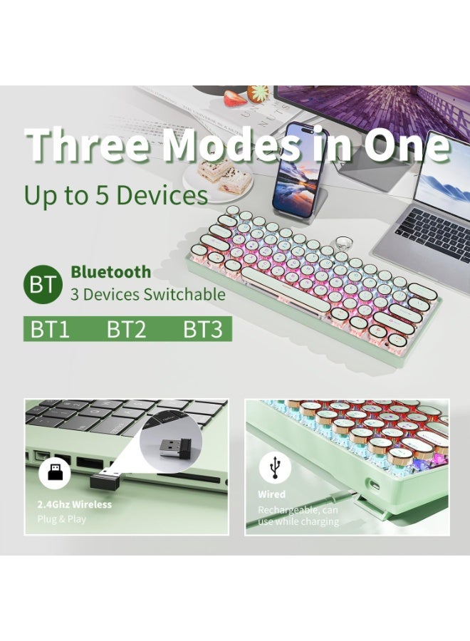 Eweadn لوحة مفاتيح ميكانيكية لاسلكية G61، تصميم آلة كاتبة صغيرة 60% | بلوتوث، 2.4 جيجاهرتز، USB-C | إضاءة خلفية بألوان قوس قزح، مفاتيح حمراء، خاصية منع التداخل، لوحة مفاتيح أنيقة وجذابة - Image 5
