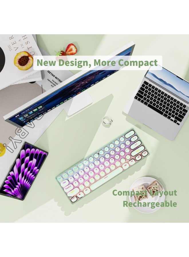 Eweadn لوحة مفاتيح ميكانيكية لاسلكية G61، تصميم آلة كاتبة صغيرة 60% | بلوتوث، 2.4 جيجاهرتز، USB-C | إضاءة خلفية بألوان قوس قزح، مفاتيح حمراء، خاصية منع التداخل، لوحة مفاتيح أنيقة وجذابة - Image 2