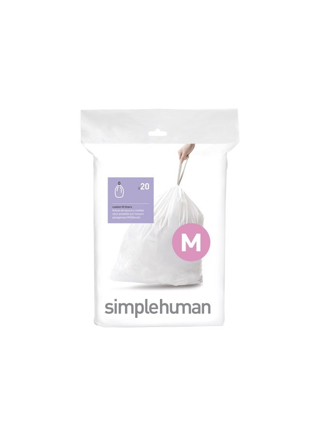 simplehuman أكياس القمامة القابلة للتخصيص من كود إم بحبل سحب في عبوات موزعة 20 قطعة 45 لتر 11.9 جالون أبيض - Image 1