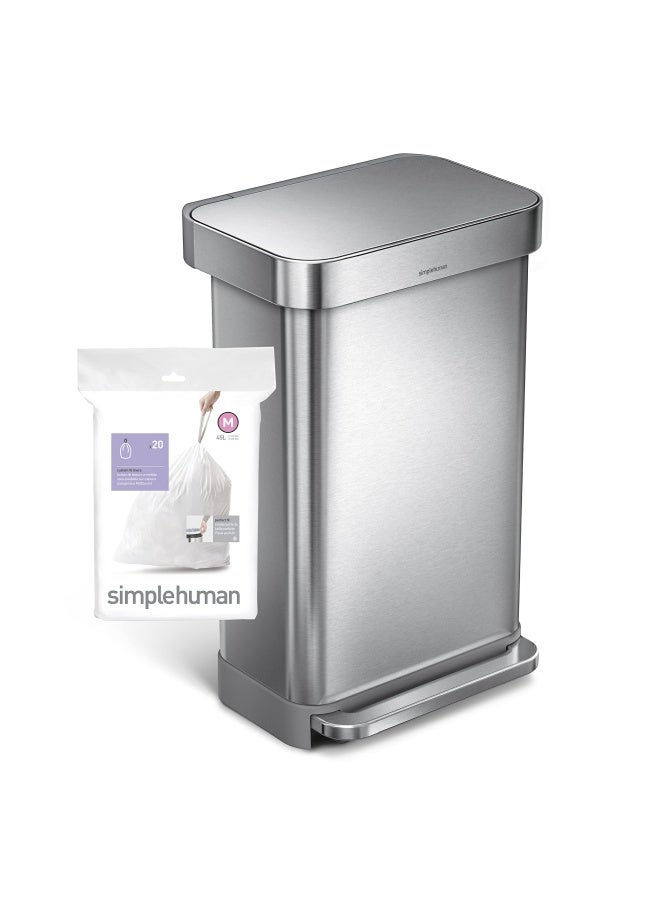 simplehuman أكياس القمامة القابلة للتخصيص من كود إم بحبل سحب في عبوات موزعة 20 قطعة 45 لتر 11.9 جالون أبيض - Image 5