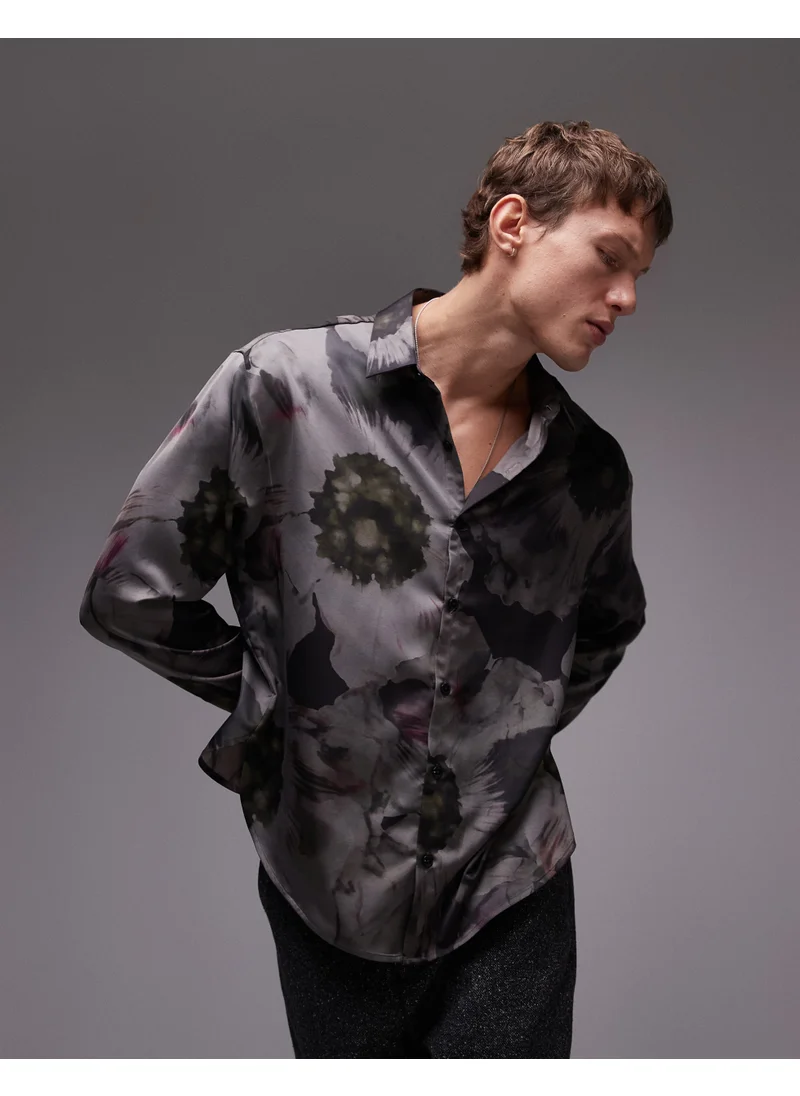 TOPMAN Long Sleeve Floral Printed Shirt