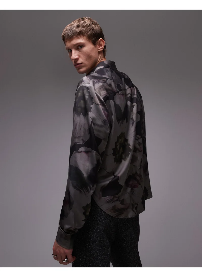 TOPMAN Long Sleeve Floral Printed Shirt
