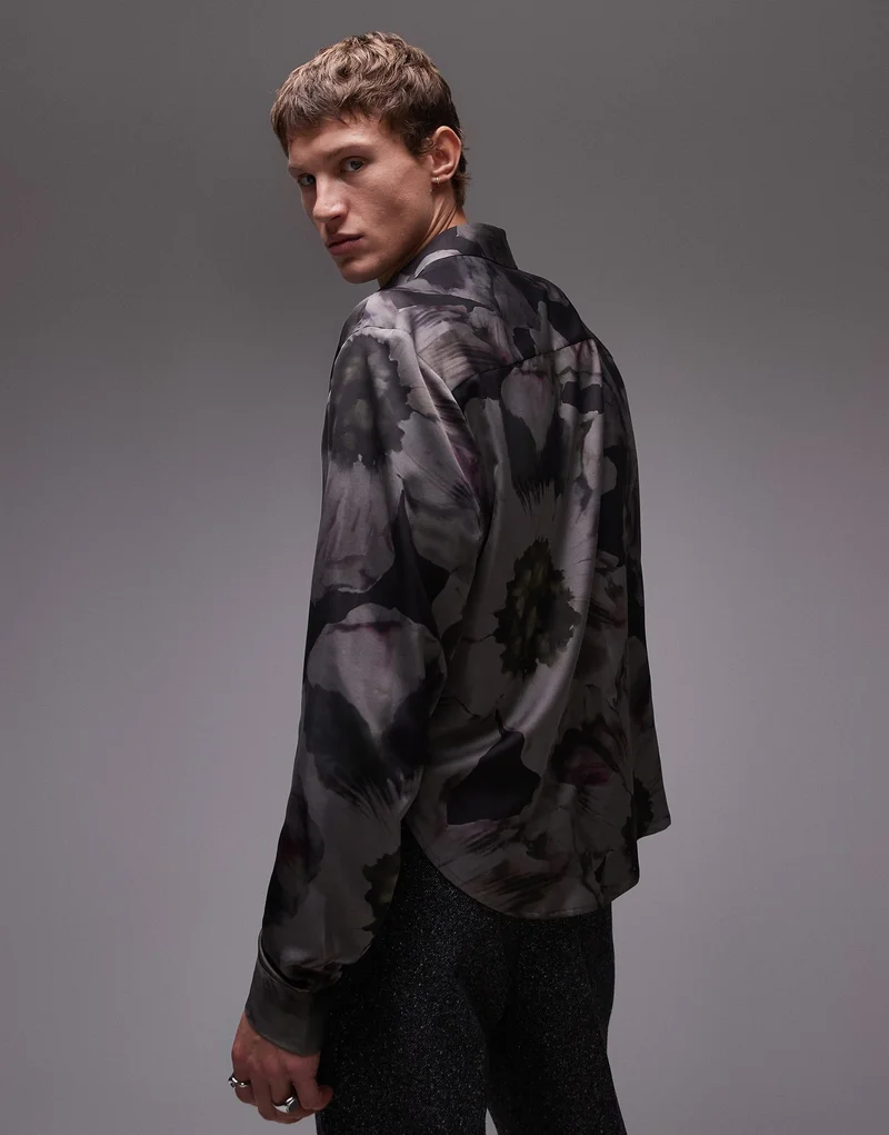 TOPMAN Long Sleeve Floral Printed Shirt