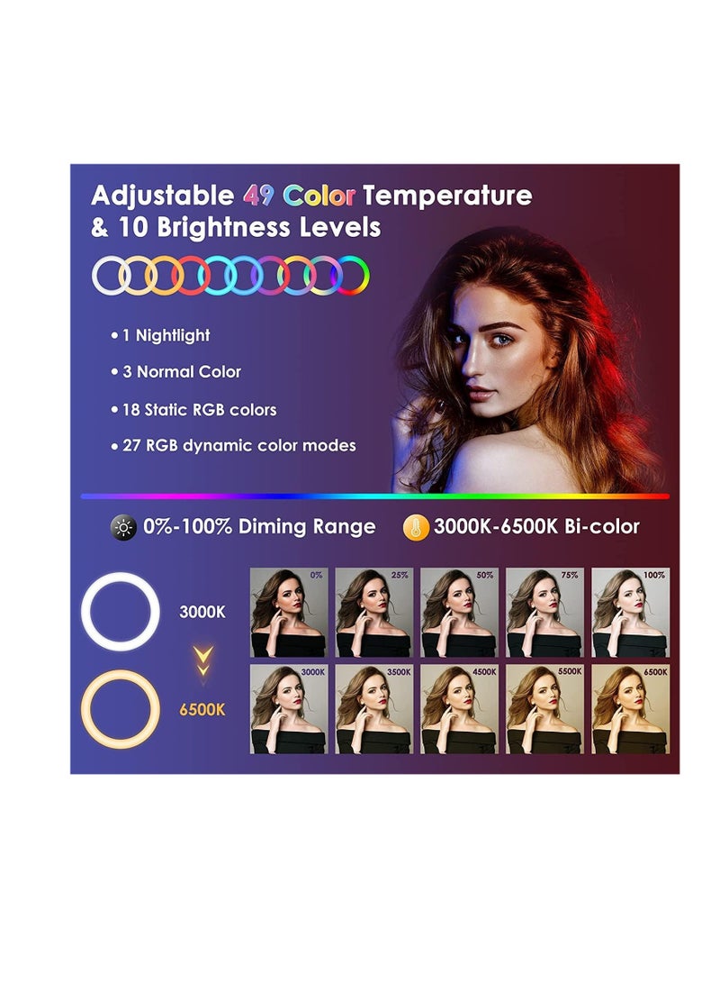 حلقة إضاءة RGB مقاس 56 سم مع حامل موبايل من تيك بلايز – إضاءة احترافية قابلة للتعديل لفيديوهات الانستجرام، تصوير مدونات الفيديو، وتصوير الفيديوهات باستخدام الايفون/موبايلات الاندرويد والكاميرا (56 سم) - Image 3