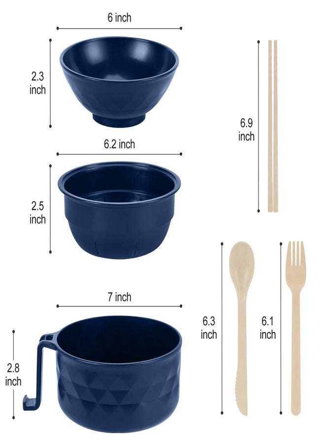 RORBAM Microwave Ramen Cooker,Ramen Bowl Set,Microwave Noodle Bowl With Chopsticks and Spoon, College Dorm Room Essentials for Girls for Boys, Apartment Essentials, BPA-Free. (Deep Blue) - Image 3