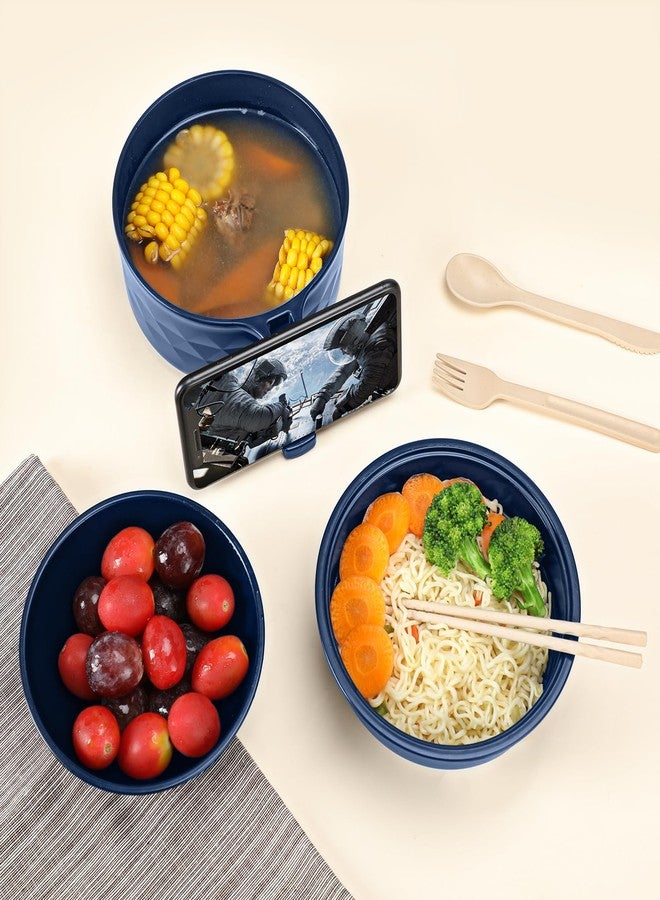 RORBAM Microwave Ramen Cooker,Ramen Bowl Set,Microwave Noodle Bowl With Chopsticks and Spoon, College Dorm Room Essentials for Girls for Boys, Apartment Essentials, BPA-Free. (Deep Blue) - Image 2