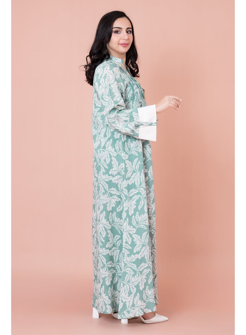 اكسا جلابية مطرزة نقوش ورق شجر - Image 3