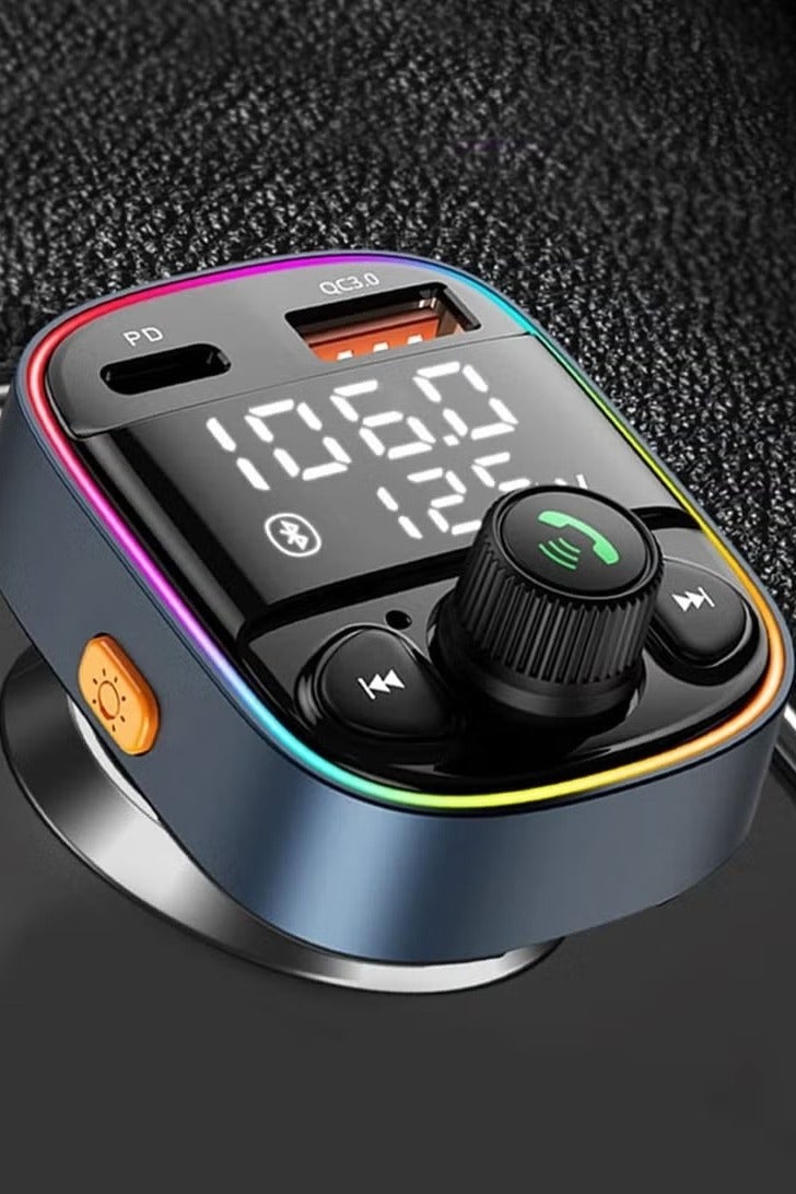 Wireless Bluetooth Car Adapter,FM Transmitter AUX Radio Receiver,Handsfree Call,QC3.0 & Type-C USB Car Charger Ports, 7 Color Backlit with 2 LED Display, TF Card & USB Music Player  - Image 2