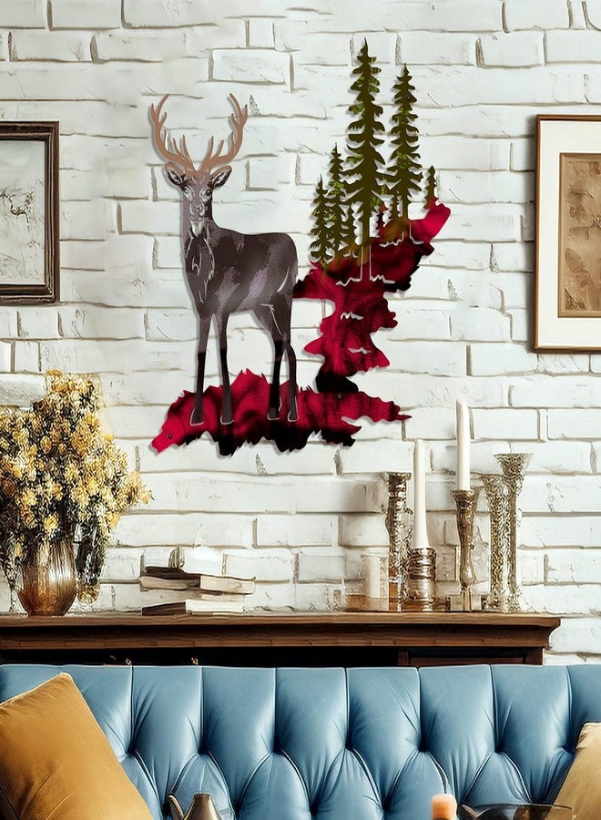 Bnesi Large-Size Metal Detachable Deer Rustic Wall Decor Forest Hunting Decor Rustic Decoration for Bedroom Bathroom Living Room Indoor Outdoor Forest Tree Deer Wall Art (Quiet, Large) - Image 2