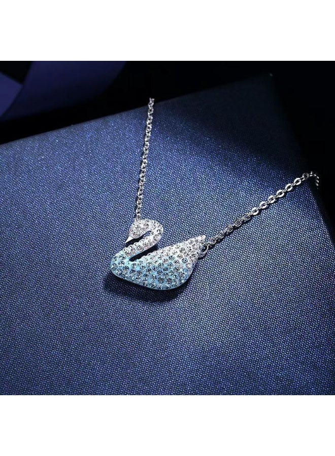 YelaJoy Swan Crystal Necklace – Blue Gradient Crystal Pendant, Large Size Elegant Jewelry for Women, Rhodium Finish Chain, Adjustable Length, Gift for Her - Image 5