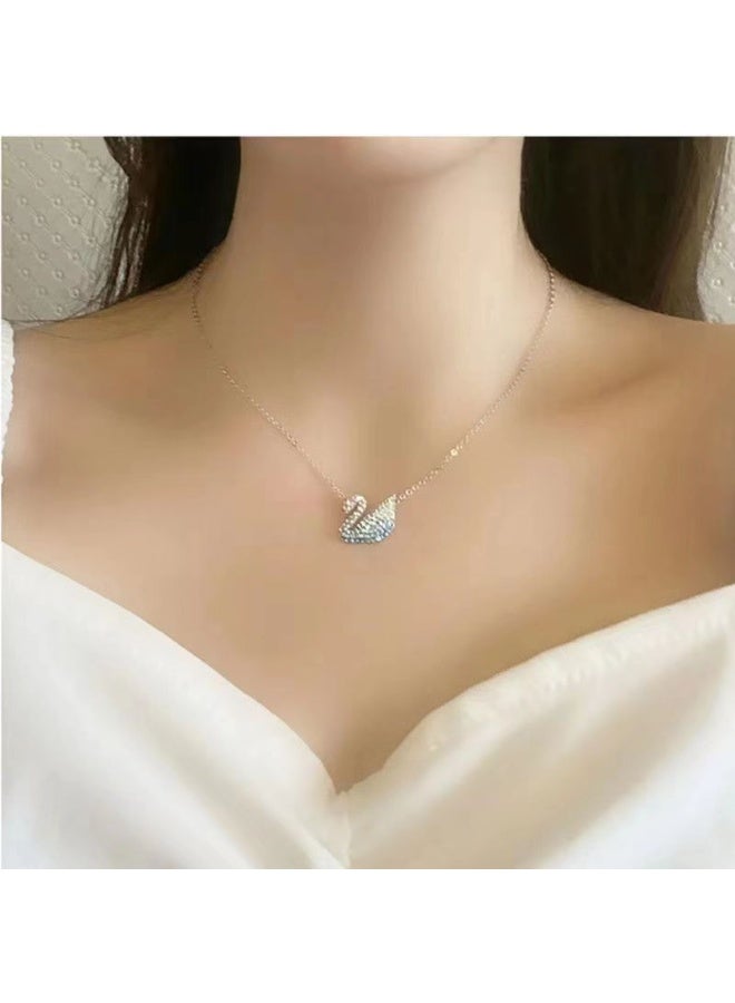 YelaJoy Swan Crystal Necklace – Blue Gradient Crystal Pendant, Large Size Elegant Jewelry for Women, Rhodium Finish Chain, Adjustable Length, Gift for Her - Image 4