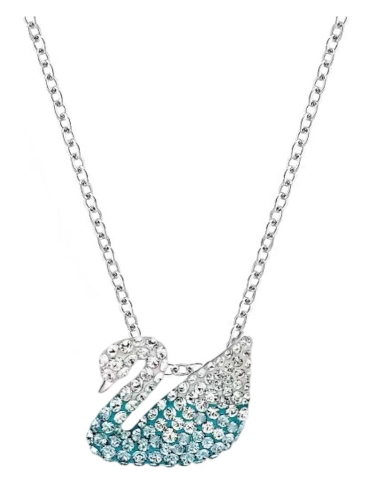 YelaJoy Swan Crystal Necklace – Blue Gradient Crystal Pendant, Large Size Elegant Jewelry for Women, Rhodium Finish Chain, Adjustable Length, Gift for Her - Image 1