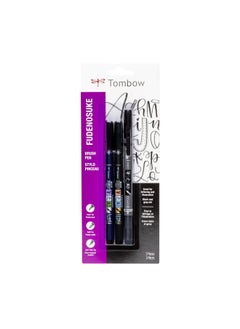 Tombow مجموعة أقلام الفرشاة 62039 Fudenosuke، مكونة من 3 أقلام ناعمة صلبة وطرفين للخط والرسومات الفنية  - Image 1