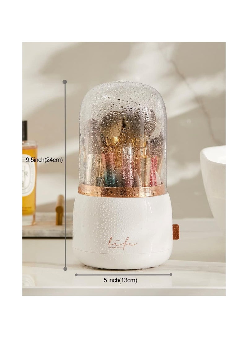 Bukela Rotating Makeup Brush Organizer With Lid Rotating Brush Holder Makeup Organizer With Clear Cover Acrylic Makeup Brush Storage Container For Cosmetics - Image 2