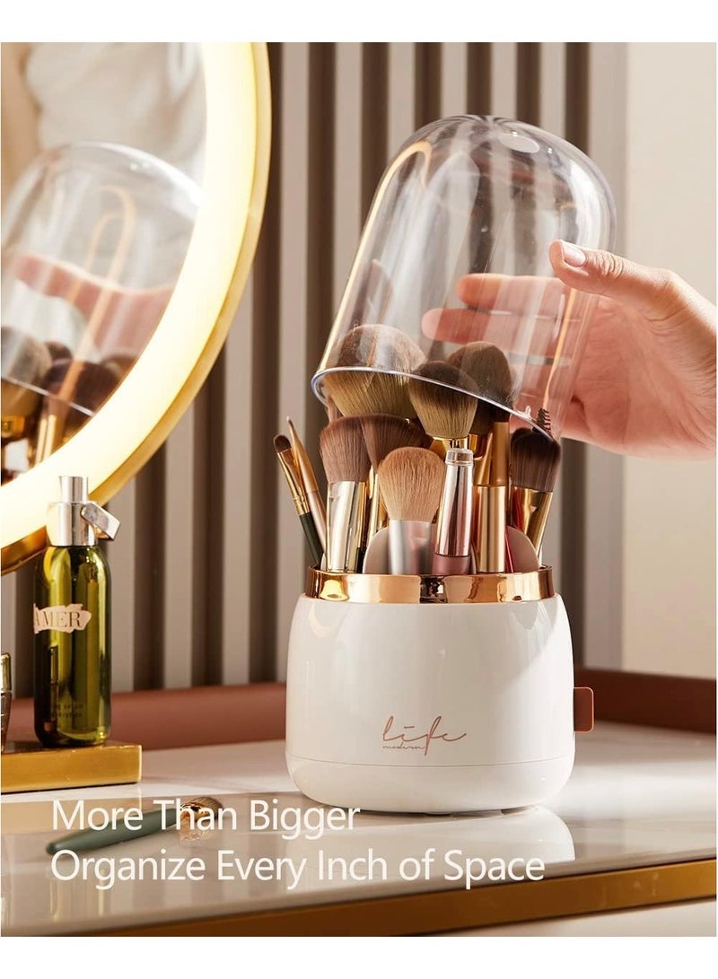 Bukela Rotating Makeup Brush Organizer With Lid Rotating Brush Holder Makeup Organizer With Clear Cover Acrylic Makeup Brush Storage Container For Cosmetics - Image 3