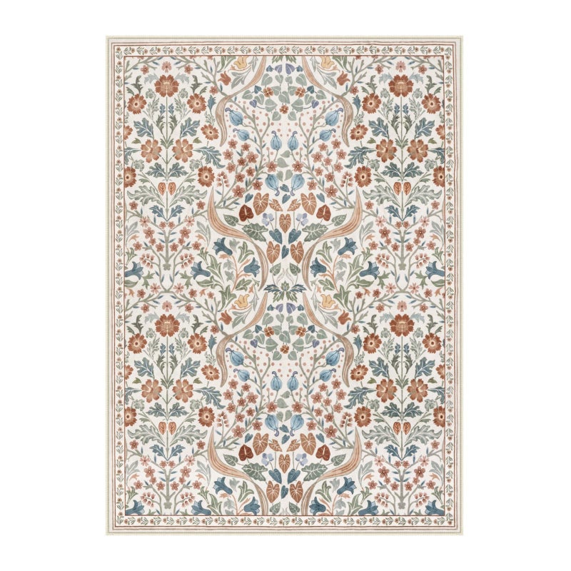 Moynesa Floral 5x7 Area Rugs, Machine Washable Rugs for Bedroom, Non Slip Boho Rugs for Living Room, Large Flower Stain Resistant Floor Carpet for Dining Room Home Office, Beige - Image 2
