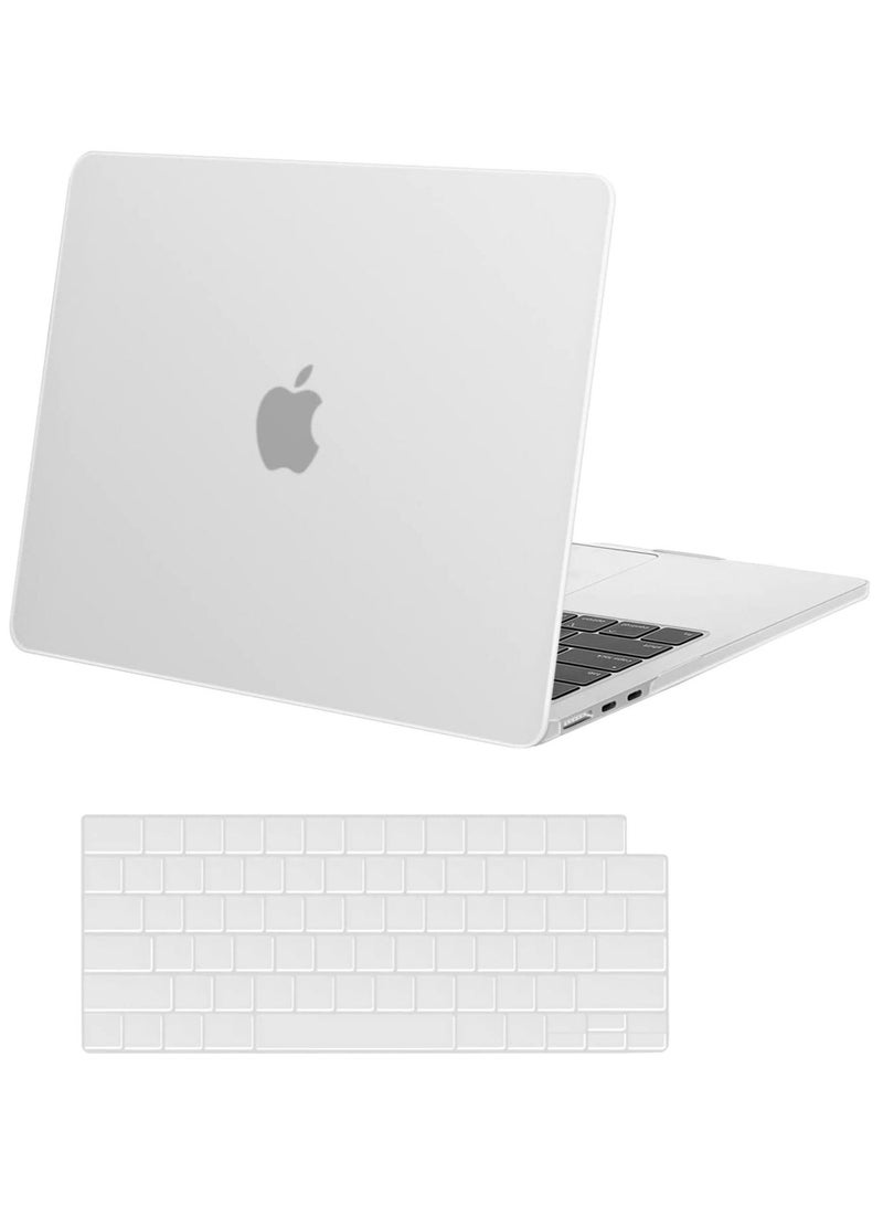 جراب MacBook Air 13.6 بوصة 2022 2023 Release A2681 M2 رقاقة مع شاشة Liquid Retina و Touch ID واقي من البلاستيك الصلب وغطاء لوحة المفاتيح باللون الأبيض - Image 1