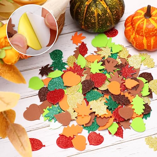 JULBEAR Fall Leaf Foam Sticker, 300Pcs Autumn Glitter Maple Leaves Thanksgiving Party Favors DIY Crafts Decorations - Image 3