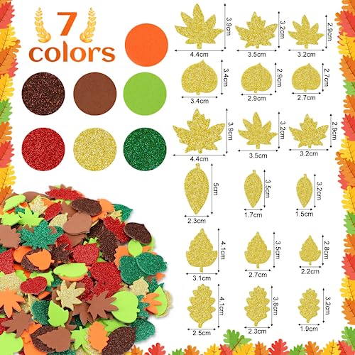 JULBEAR Fall Leaf Foam Sticker, 300Pcs Autumn Glitter Maple Leaves Thanksgiving Party Favors DIY Crafts Decorations - Image 2