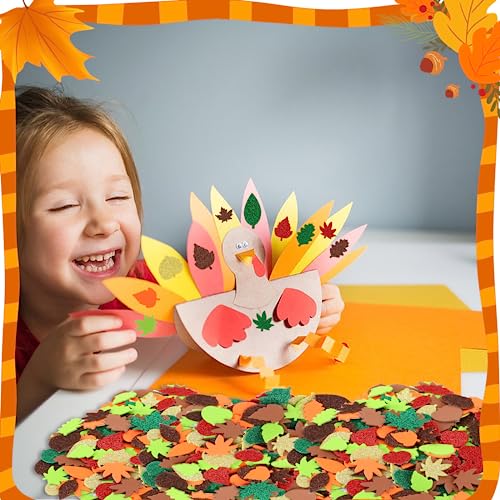 JULBEAR Fall Leaf Foam Sticker, 300Pcs Autumn Glitter Maple Leaves Thanksgiving Party Favors DIY Crafts Decorations - Image 5