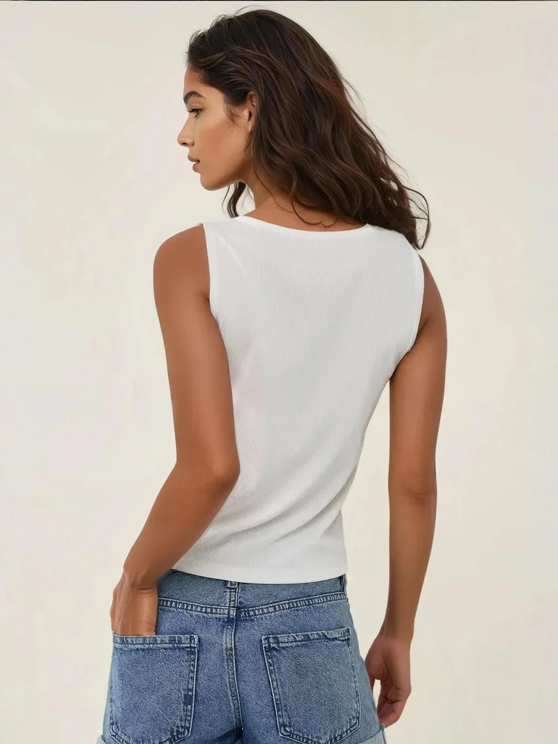 HICCUP Fitted Crew Neck Knitted Top with Buttons