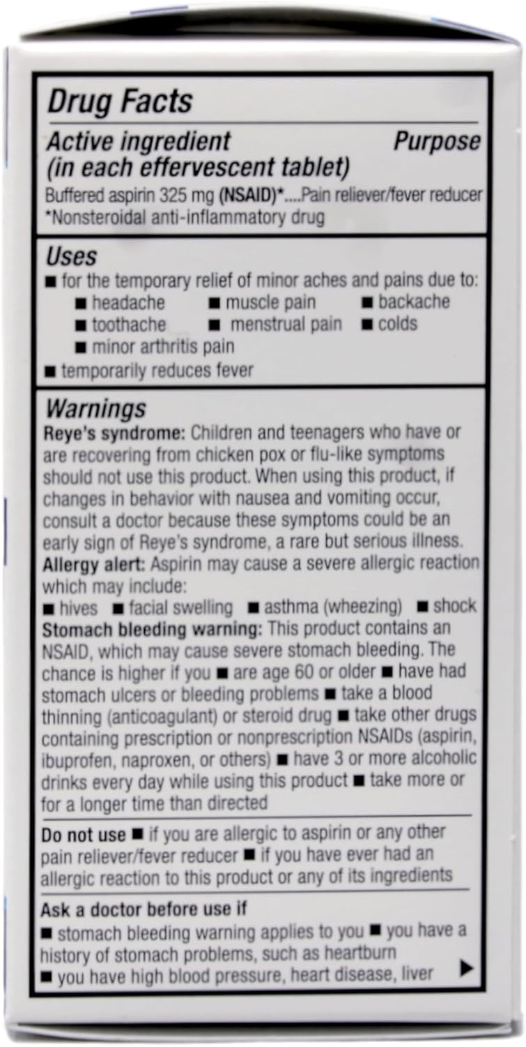Quality Choice Effervescent Pain Relief Original Flavor Buffered Aspirin NSAID Pain Reliever and Fever Reducer 36 Tablets Pack of 2 - Image 4
