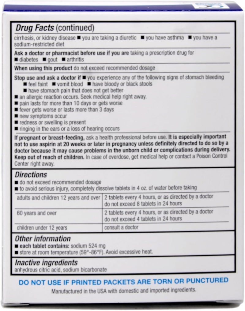 Quality Choice Effervescent Pain Relief Original Flavor Buffered Aspirin NSAID Pain Reliever and Fever Reducer 36 Tablets Pack of 2 - Image 3