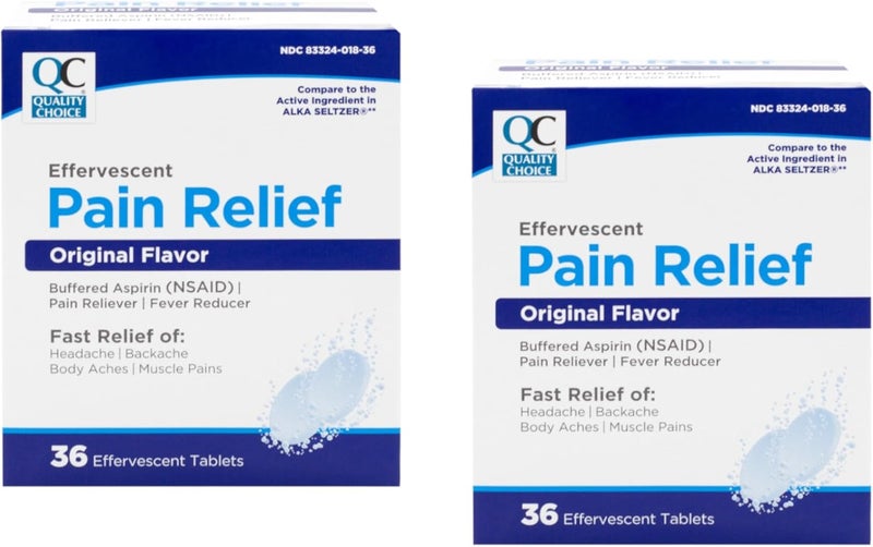 Quality Choice Effervescent Pain Relief Original Flavor Buffered Aspirin NSAID Pain Reliever and Fever Reducer 36 Tablets Pack of 2 - Image 1