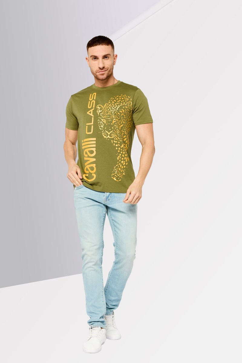 Cavalli Class Men Crew Neck Short Sleeve Graphic Print T-Shirt, Olive - Image 2