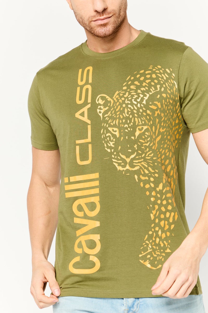 Cavalli Class Men Crew Neck Short Sleeve Graphic Print T-Shirt, Olive - Image 3