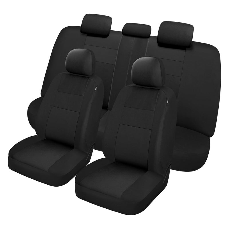 VarCozy Car Seat Covers Full Set Breathable Cloth Front and Rear Split Bench Seat Covers for Car Universal Cloth Seat Covers for SUV Sedan Van Automotive Interior Covers Airbag Compatible